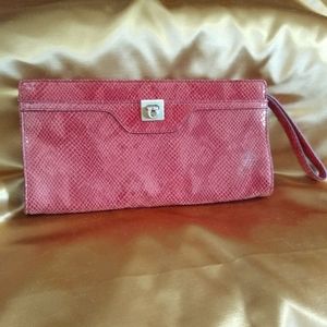 Barbie Pink faux snake clutch